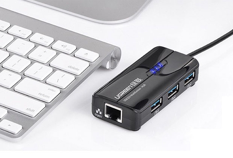 20265-HUB USB 3 cổng 3 kèm cổng mạng LAN 10/100/1000 Mbps UGREEN CR103 20265