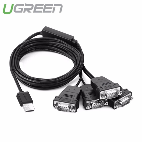 Cáp chuyển đổi USB 2 sang 4 đầu COM RS232 đực chuẩn DB9 dài 1.5m UGREEN US229 30770 (màu đen)
