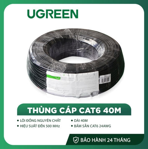 11285-Thùng cáp mạng UGREEN bấm sẵn CAT6 24AWG dài 40m 11285 - Lõi đồng nguyên chất, hiệu suất đến 500 MHz
