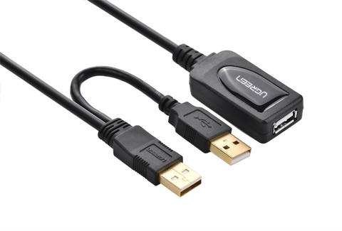 20214-Dây nối dài USB 2 tích hợp CHIPSET có Dây hỗ trợ nguồn dài 10M UGREEN 20214