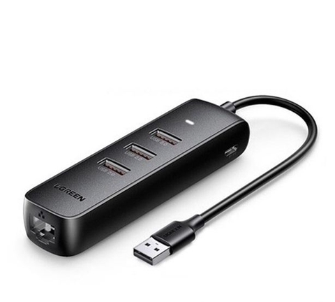 HUB USB 3 cổng 2.0 kèm cổng mạng LAN 10/100Mbps UGREEN CR103 (Đen) - USB -3xUSB2.0-LAN