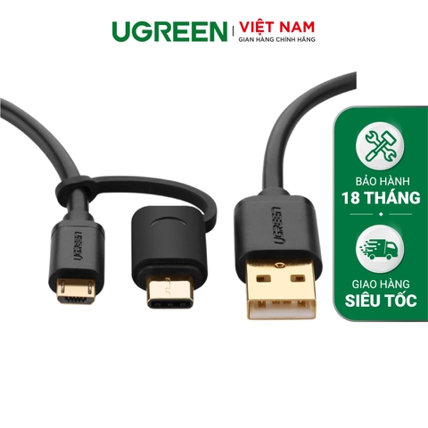 Dây USB đa năng 2 trong 1 đầu ra Micro-USB và USB Type C dài 2M UGREEN US142 30178