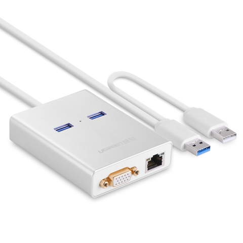 40242-Bộ chuyển đổi USB 3 sang VGA - 2 cổng USB 3 và GIGABIT LAN UGREEN 40242 (Trắng)