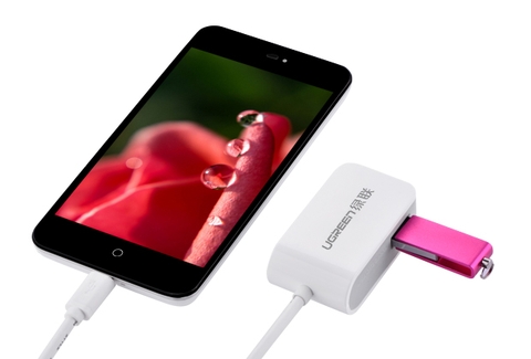 20273-Hub USB OTG 2 2 cổng thiết kế riêng cho thiết bị di động (điện thoại, máy tính bảng có OTG) UGREEN CR105 dài 13CM 20273