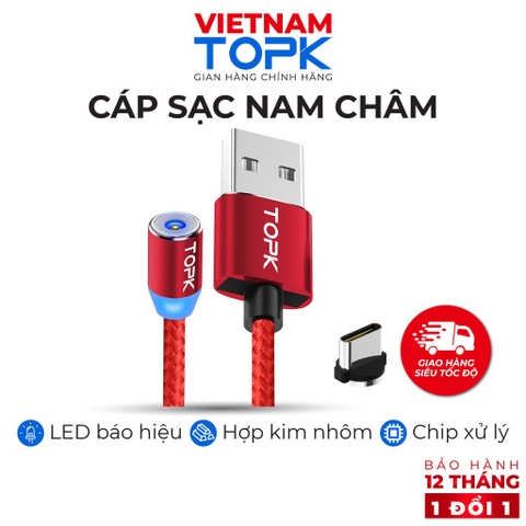Dây nam châm TOPK AM23 vỏ bện nylon dài 1-2m - Hàng chính hãng Bảo hành 12 tháng 1 1 Type-C (Red) 2m