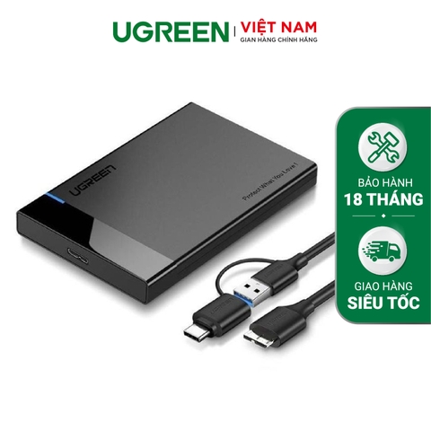 Hộp đựng ổ cứng 2.5 inch SSD HDD chuẩn SATA hỗ trợ ổ cứng lên đến 6TB 2 loại vỏ nhôm và nhựa cao cấp kích thước 128x82x14mm UGREEN US221 CM300 - 60734 - Micro USB