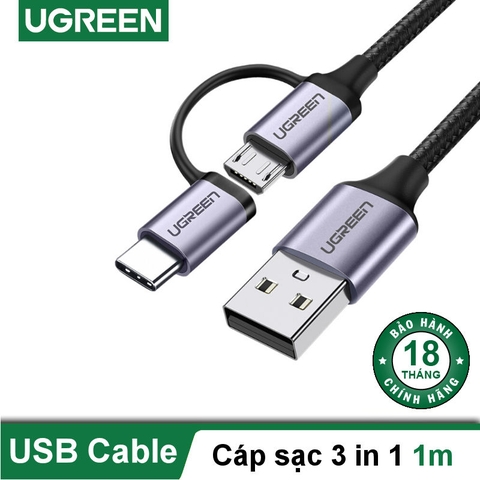 30875-Dây USB ra 2 đầu Micro USB Cable và USB-C - US177 - Đen ghi - 1m