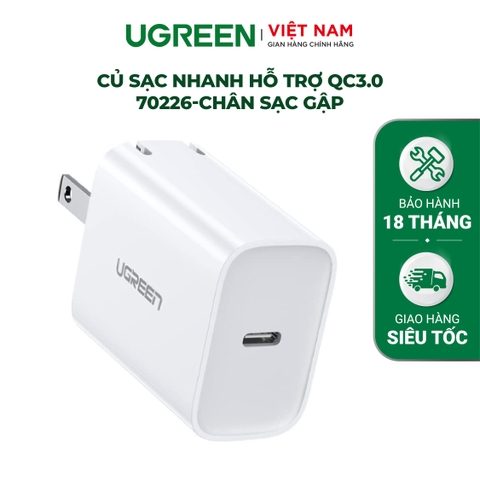 (70226) - Củ sạc nhanh PD20W UGREEN CD137 - Sạc nhanh cổng Type C PD20W, chống quá dòng quá nhiệt - Sạc đầy 50% pin trong 30 phút cho iPhone 11 Pro Max/ iPhone 11 Pro / iPhone Xs Max / iPhone 8 Plus,…. - Hãng phân phối chính thức - Bảo hành 18 tháng 1