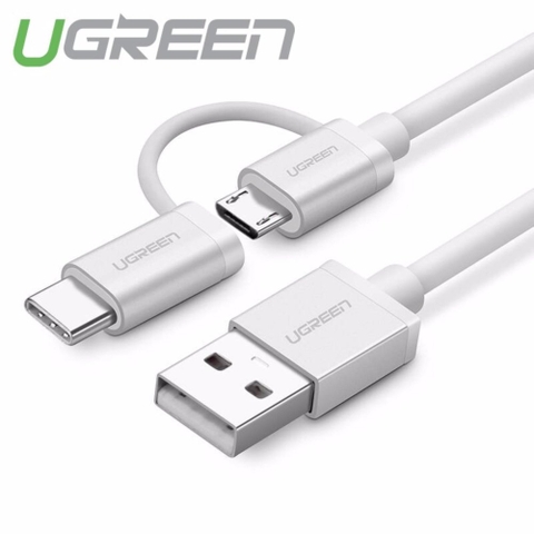 30875-Dây USB ra 2 đầu Micro USB Cable và USB-C - US177 - Đen ghi - 1m