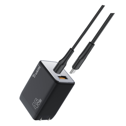 CH06-048-Trusmi Sạc nhanh GAN mini PD45W A+C kèm cáp C TO C 60W (US) | Black+silver