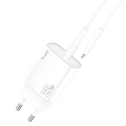 CH10-062-Trusmi Bộ sạc PD20W Type C kèm cáp C TO L (EU) (US) - Trắng-Chân tròn EU
