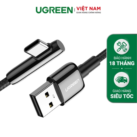 Cáp sạc Type-C UGREEN US313 Sạc nhanh QC 2.0 3.0 Dòng 3A - Đầu vẻ vuông góc chống gập gãy - 2m