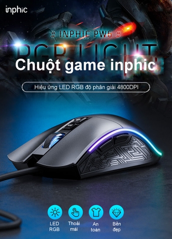 Chuột Gaming Có Dây inphic PW6 LED RGB 16,8 triệu màu cho game thủ chuyên nghiệp - Chính Hãng