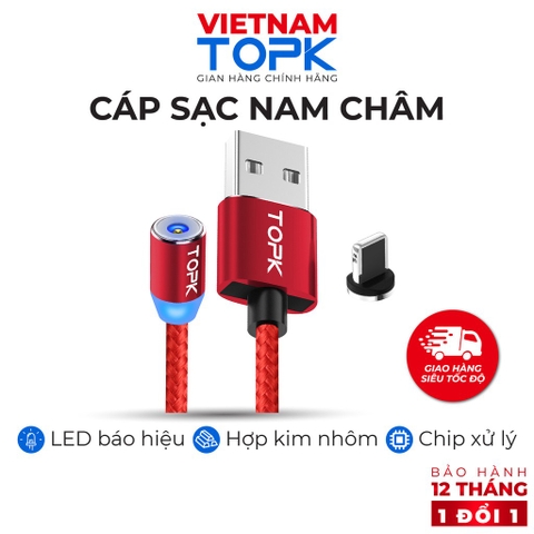 Dây nam châm TOPK AM23 vỏ bện nylon dài 1-2m - Hàng chính hãng Bảo hành 12 tháng 1 1 iPhone (Red) 2m