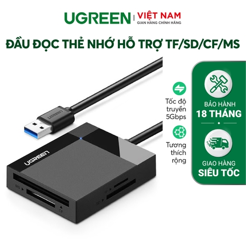 30231-Đầu đọc thẻ USB3.0 UGREEN 30231 Hỗ trợ thẻ TF/SD/CF/MS dài 1m
