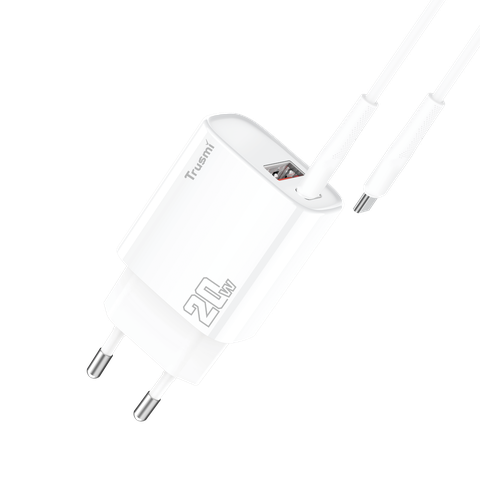 CH11-070-Trusmi Bộ sạc PD20W A+C kèm cáp C TO C 60W (EU) - Trắng-Chân tròn EU