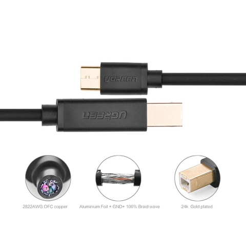 30181-Dây USB máy in to Type-C mạ vàng US152 dài 2M - 30181