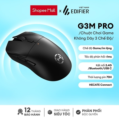 ED_6946-Chuột Gaming không dây 3 chế độ EDIFIER G3M PRO | Tốc độ phản hồi <=1ms | Thời lượng pin 70H | Bảo hành 12 tháng Black