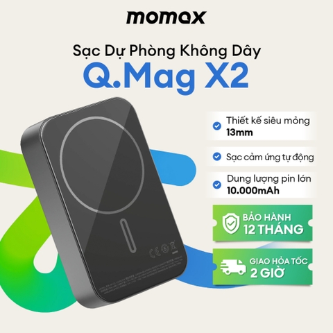 MO-2367-Sạc Dự Phòng 20.000mAh Không Dây Từ Tính MOMAX Q.Mag X2 Nhỏ Gọn | Sạc Qi và Qi2 | Bảo Hành 12 Tháng 1 Đổi 1 IP120D