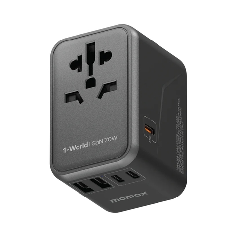 MO-3357-Ổ Cắm Điện Du Lịch 70W GaN MOMAX 1-World Bộ Đổi Nguồn AC | 3 Type C + 2 USB A | Bảo Hành 12 Tháng 1 Đổi 1 UA8AD Đen