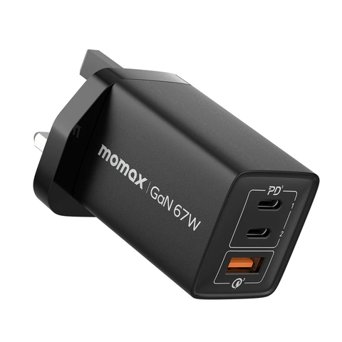 MO-2046-Củ Sạc 67W GaN MOMAX ONEPLUG 3 Cổng | 2 Type C + 1 USB-A | Bảo Hành 12 Tháng 1 Đổi 1 UM30EU Đen
