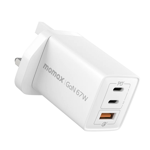 MO-2053-Củ Sạc 67W GaN MOMAX ONEPLUG 3 Cổng | 2 Type C + 1 USB-A | Bảo Hành 12 Tháng 1 Đổi 1 UM30EU Trắng