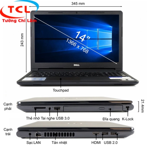 Laptop Dell N3467 (I5-7200U-4G-1TB-14 inch-VGA on)