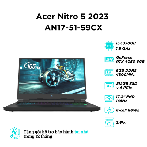 Acer Nitro 5 2023 AN17-51-59CX (i5-13500H | RAM 8GB | SSD 512GB | RTX 4050 6G | 17.3 inch FHD IPS 165Hz)