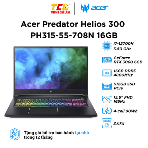 Acer Predator Helios 300 PH315-55-708N (i7-12700H | RAM 16GB | SSD 512GB | RTX 3060 | 15.6 inch FHD 165Hz)