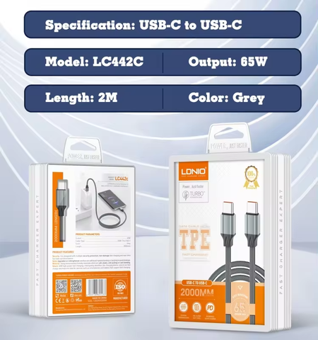 Dây cáp sạc LDNIO Type-C to Type-C LC442c 65W (2M)