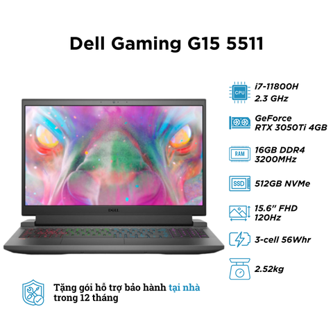 Laptop Dell Gaming G15 5511 (i7-11800H | RAM 16GB | SSD 512GB | RTX 3050Ti | 15.6 inch FHD 120Hz)