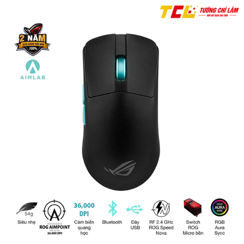 CHUỘT KHÔNG DÂY GAMING ASUS ROG HARPE ACE AIM LAB BLACK (P713 BLUETOOTH/WIRELESS/USB/RGB)