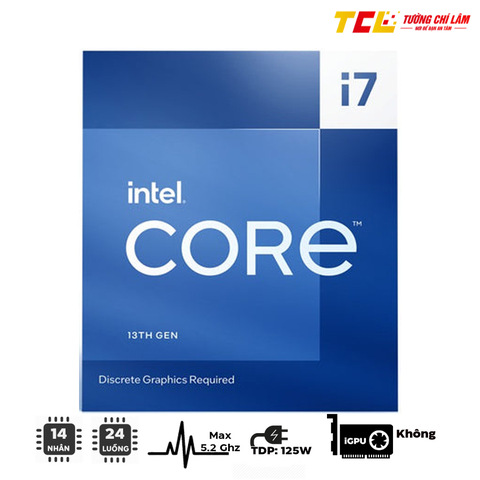 CPU Intel Core i7-13700F (Turbo up to 5.2 GHz | 16 nhân 24 luồng | 30MB Cache | LGA1700 |  Raptor Lake)