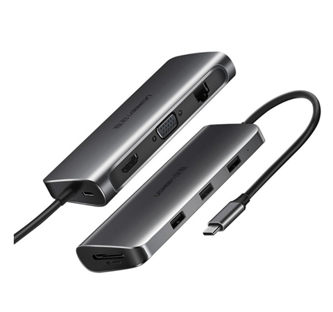 Bộ chuyển đổi USB Type-C to HDMI 4K, VGA, USB 3.0, đọc thẻ SD, Lan Gigabit, USB-C Ugreen 40873 chính hãng