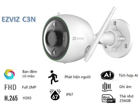 Camera IP Wifi Ezviz C3N 2.0MB FullHD 1920 x 1080 Có màu ban đêm