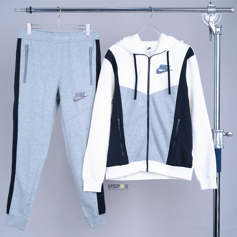 Bộ thể thao nỉ Nike Full-Zip Fleece Dark Grey White 2022 (form Âu)