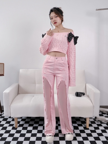 Áo Len Weird Market x Barbie Off Shoulder Pink