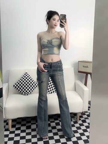 Quần Jean Nữ Weird Market Tight Bell Bottom Xanh đậm