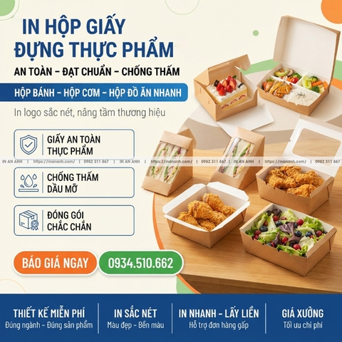 In Hộp Giấy Đựng Thực Phẩm An Toàn - Đạt Chuẩn, Chống Thấm, In Logo