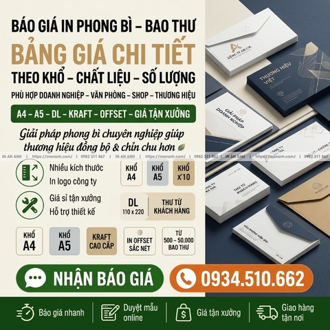 Báo Giá In Phong Bì, Bao Thư - Bảng Giá Chi Tiết Theo Khổ, Chất Liệu, Số Lượng