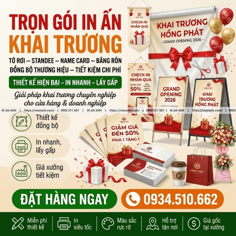 Gói In Trọn Bộ Khai Trương - Tờ Rơi + Standee + Name Card + Banner