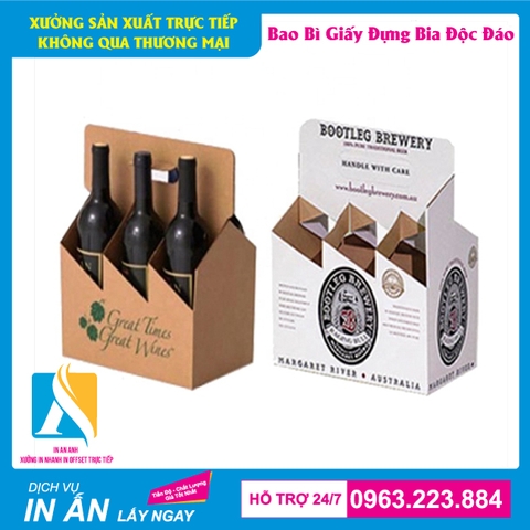Hộp giấy đựng bia được thiết kế đẹp xách 6 chai, 4 chai, 2 chai