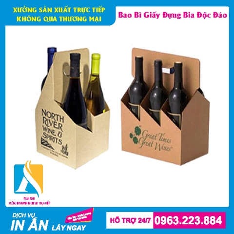 Hộp giấy đựng bia được thiết kế đẹp xách 6 chai, 4 chai, 2 chai