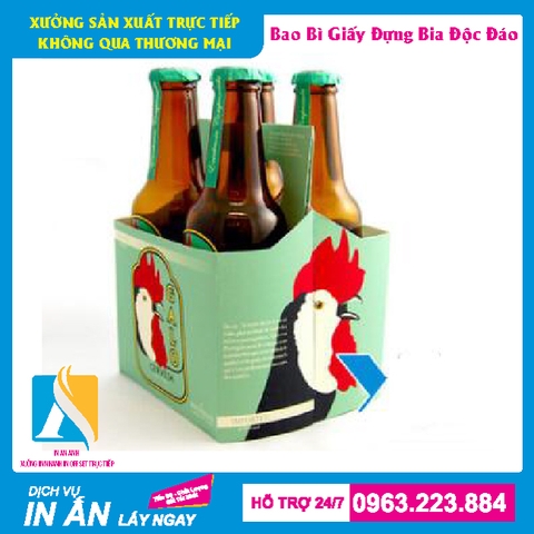 Hộp giấy đựng bia được thiết kế đẹp xách 6 chai, 4 chai, 2 chai