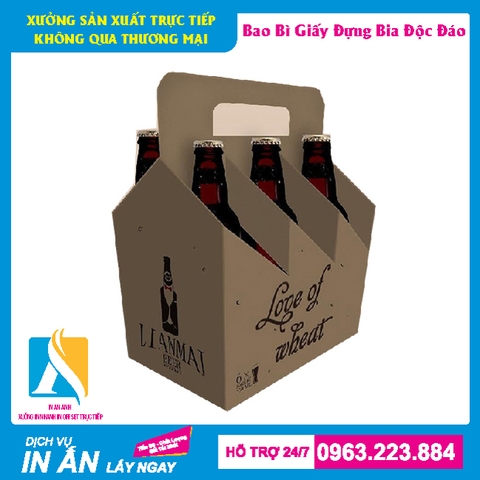 Hộp giấy đựng bia được thiết kế đẹp xách 6 chai, 4 chai, 2 chai