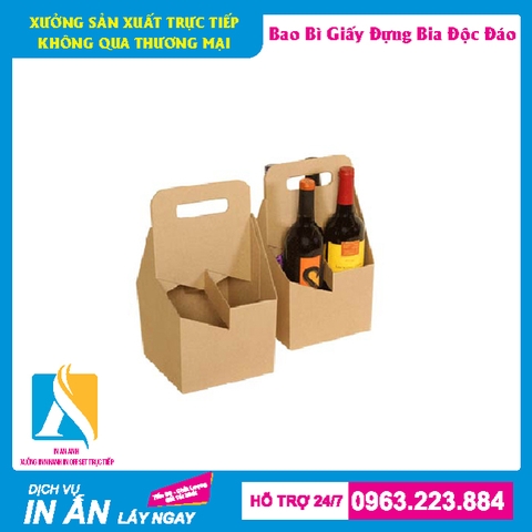 Hộp giấy đựng bia được thiết kế đẹp xách 6 chai, 4 chai, 2 chai