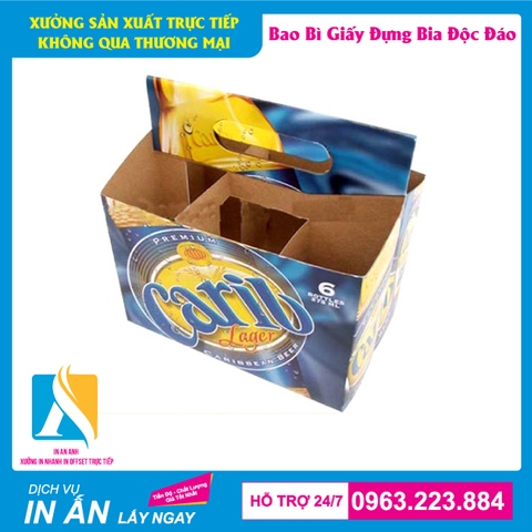 Hộp giấy đựng bia được thiết kế đẹp xách 6 chai, 4 chai, 2 chai