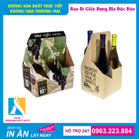 Hộp giấy đựng bia được thiết kế đẹp xách 6 chai, 4 chai, 2 chai