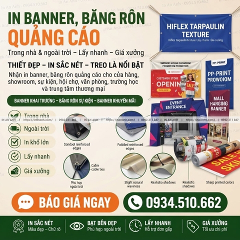 In Banner, Băng Rôn Quảng Cáo - Trong Nhà & Ngoài Trời, Lấy Nhanh, Giá Xưởng