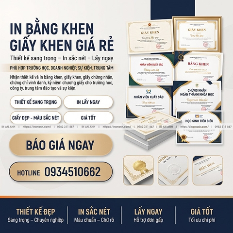 In Bằng Khen Giấy Khen Giá Rẻ Thiết Kế Sang Trọng Lấy Ngay